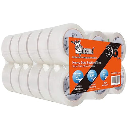 Packing Tape (36 Rolls),2.7mil,Packaging Tape Heavy Duty for Shipping Moving Sealing,1.88 Inch x 60 yd Per Roll,Total 2160 Yards - size: 36 rolls,2.7 mil