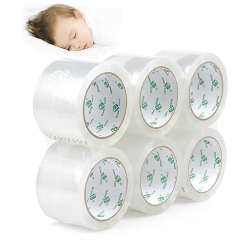 BOMEI PACK 3Inch Wide Clear Silent Packing Tape, 6Rolls 2.4Mil X 60Yds Heavy Duty No Noise Quiet Tape 3” for Moving, Shipping, Mailing, Storage and Packaging - size: 3inch x 60yds