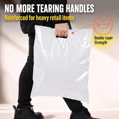 16x18 Large Plastic Shopping Bags for Small Business with Handles - color: White