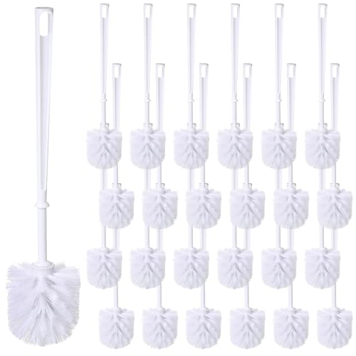 Mimorou 25 Pcs White Toilet Brush, Bathroom Toilet Bowl Brush, Soft Bristle Long Handle Plastic Toilet Scrubber for Bathroom