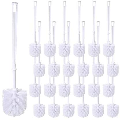 Mimorou 25 Pcs White Toilet Brush, Bathroom Toilet Bowl Brush, Soft Bristle Long Handle Plastic Toilet Scrubber for Bathroom