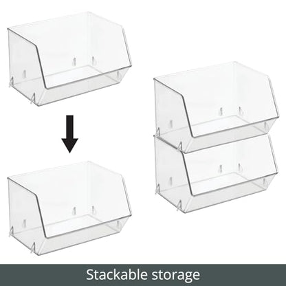 mDesign Plastic Open Front Food Storage Bin for Kitchen Cabinet, Pantry, Shelf, Fridge/Freezer - Organizer for Fruit, Potatoes, Onions, Drinks, Snacks, Pasta - 5" Tall - 4 Pack - Clear