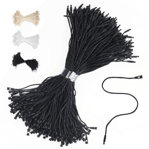 600pcs 7.7" Waxed Cotton Hang Tag String Clothing Price Tag String for Shoes Snap Lock, Luggage Label,Gift Tags(Standard Thickness,Black) - color: 02 Standard Thickness Waxed Black*600pcs