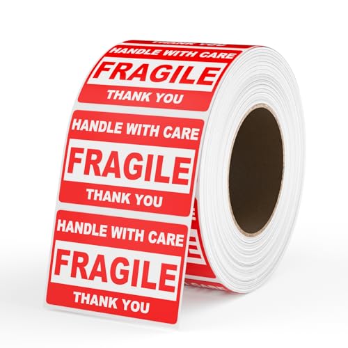 Fragile Stickers for Shipping, 2 x 3 Inch Red Handle with Care Labels, 2Rolls/ 1000 Labels Waterproof Packing Stickers for Moving Boxes, Luggage, and Parcels - color: 2roll/1000labels