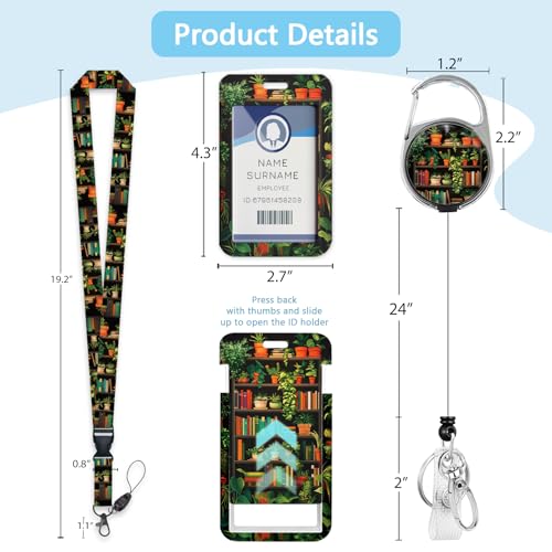 Gctriki Book Lanyards for Id Badges, Badge Holder Retractable Badge Reel - color: Book Shelf