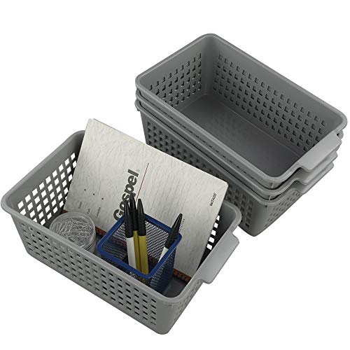 4 Packs Small Plastic Storage Baskets Set, Grey - size: shelf baskets