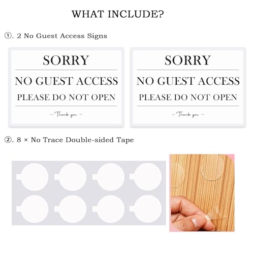 No Guest Access Sign - 2 Pack 4x6 Inch Laminated Adhesive Warning Signs, Includes 8 Strong Adhesive Dots for Walls & Smooth Surfaces - Vacation Rental Air Bnb Essentials (No guest access ×2) - color: No guest access ×2