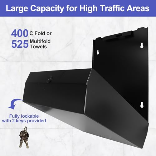 Stardrix Paper Towel Dispenser Wall Mount, Matte Black Stainless Steel Commercial Paper Towel Holder with Lock, Large Capacity 400 C Fold/525 Multifold Towels (Pack of 2) - color: Black, size: 400 C Fold/525 Multi-Fold with Lock (Pack of 2)