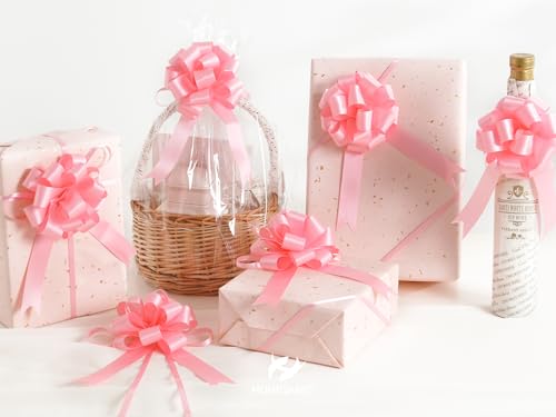 HUIHUANG Baby Pink Bows for Gift Wrapping 12 PCS Satin Pull Bows 4" x 8" - color: Baby Pink, size: 1 Pack (12 bows, 4 in x 8 in)