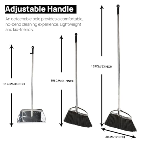 Indoor Broom and Dustpan Comb Set,Heavy Duty Stainless Steel Metal Dust Pan with Long Handle Sweeping Soft Bristles Broom for Floor Home Lobby Office - style: Indoor Broom and Dustpan