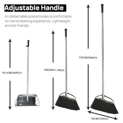 Indoor Broom and Dustpan Comb Set,Heavy Duty Stainless Steel Metal Dust Pan with Long Handle Sweeping Soft Bristles Broom for Floor Home Lobby Office - style: Indoor Broom and Dustpan