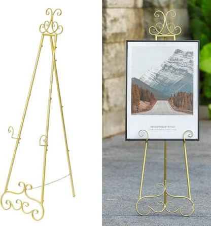 57”H Metal Easel Stand for Sign Gold Large Adjustable Heavy Duty - color: Gold