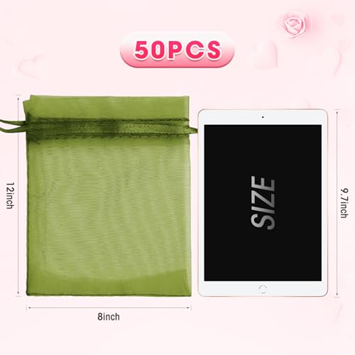ANZNKU 50 Pcs Large Organza Bags 8x12, Green Small Mesh Gift Bag Drawstring - color: Green