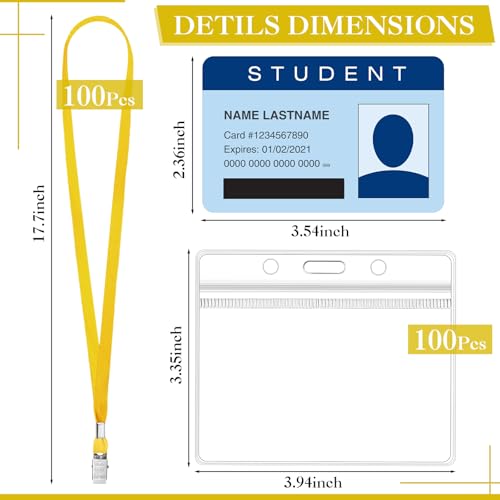 Marspark 100 Sets 4"x3" Name Badge Holder with Lanyard Bulk, Yellow - color: Yellow