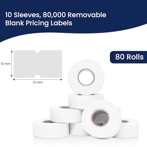 Perco 1 Line Removable Adhesive Labels - 80,000 Blank Price and Date Gun Labels for Perco Lite, X, Plus and Pro 1 Line Price and Date Guns - 80 Rolls, 10 Sleeves - Made in USA - size: 10 Sleeves