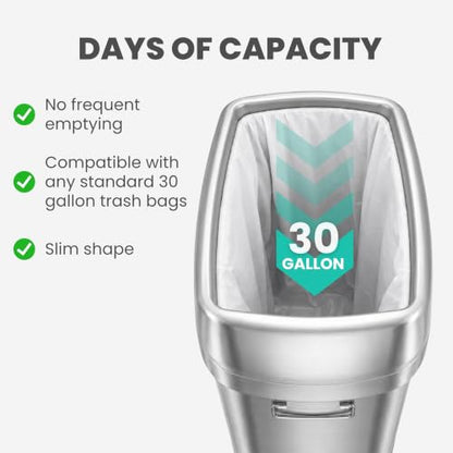 iTouchless 30G Commercial Trash Can with Wheels | Open Top Stainless Steel - color: Silver, 30 Gal