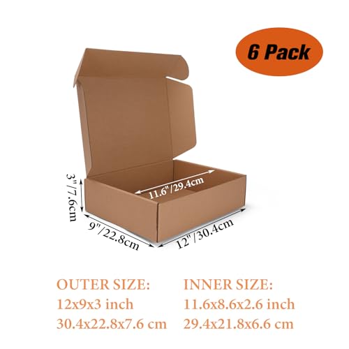 PHAREGE 6 Pack 12x9x3 inch Cardboard Shipping Boxes, Brown Mailing Box - color: Brown, size: 12x9x3 inch 6 Pack