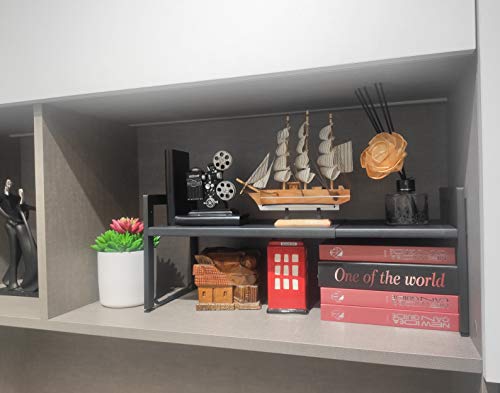 2 Pack Expandable Cabinet Shelf 7.9"D Adjustable Counter Riser Rack Black - color: Black, size: 7.9"D (normal) - 2 Pack