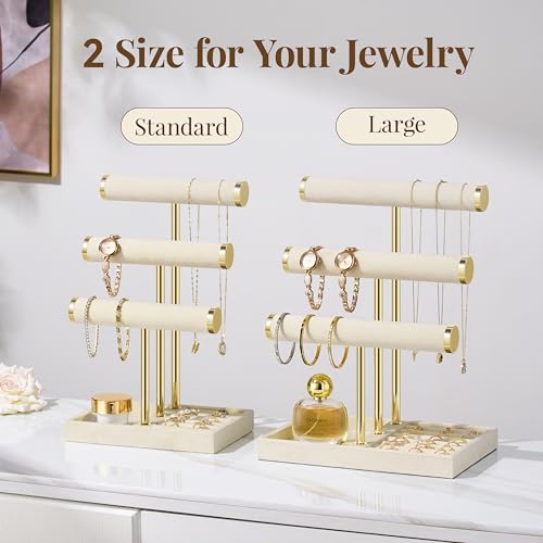 Jewelry Organizer Stand Display, 3 Tier Velvet Bracelet Holder, Beige - color: Beige, size: Large