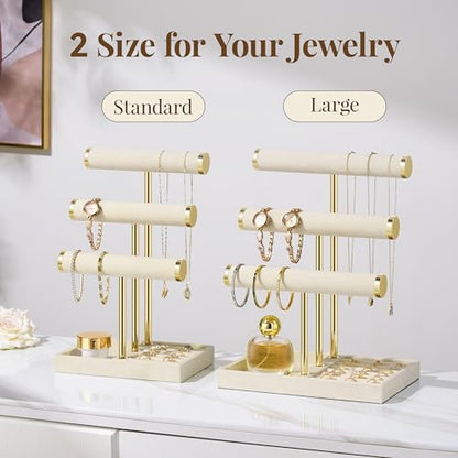 Jewelry Organizer Stand Display, 3 Tier Velvet Bracelet Holder, Beige - color: Beige, size: Large