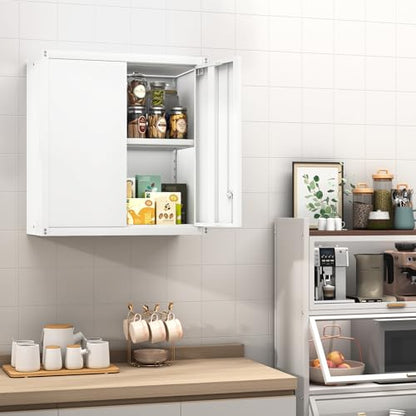 GREATMEET Wall Mounted Storage Cabinet, Metal Garage Cabinet, White - color: White, size: 27.95"H