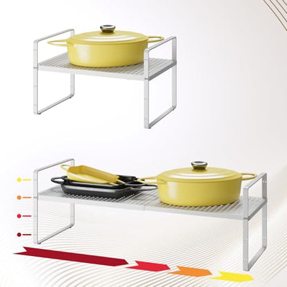16.5~27.1" Expandable Shelf with Hole，1Pack 10.2" Wide Stackable Cabinet Shelves，White - color: White, size: 1Pcs // 10.2''W-K