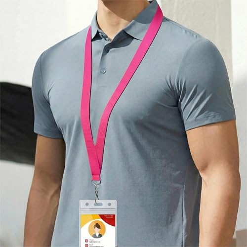 12-Pack Hot Pink Breakaway Lanyards with Waterproof Badge Holders, Polyester Neck Straps for ID Cards, Events, Office, and Schools - color: Hot Pink