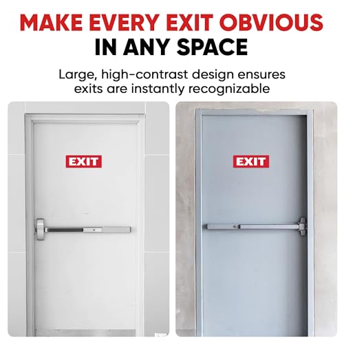 | Exit Stickers (2 Pack), Size 8.75" x 3" – Strong Adhesive, Durable, Waterproof Exit Sign Stickers for Doors and Walls – Perfect for Emergency Exit Only Signage.