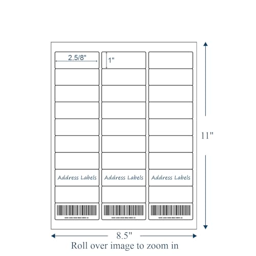 30UP - Sticker Paper, 1" x 2 5/8" Shipping Address Labels - size: 1"X 2-5/8"(30UP), style: 50 Sheets