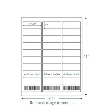 30UP - Sticker Paper, 1" x 2 5/8" Shipping Address Labels - size: 1"X 2-5/8"(30UP), style: 50 Sheets