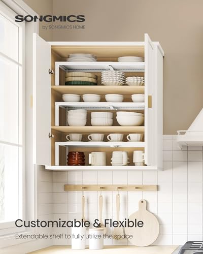 SONGMICS Spice Rack, Expandable Kitchen Countertop Shelf, Steel, Set of 4 - color: Matte White, size: Set of 4