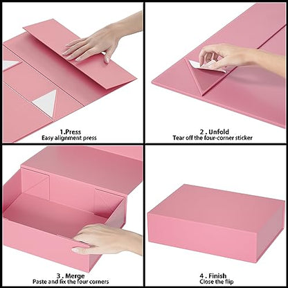 Pink Gift Boxes 11.9" x 8.5" x 3.3", Magnetic Closure Gift Box for Presents - color: Pink/5PCS