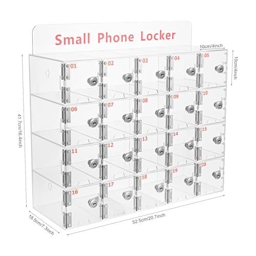 20 Slots Cell Phone Locker Box, Acrylic Cell Phone Storage Cabinet with Individual Key Locks Desktop & Wall Mounted Phone Organizer for Office School Factory - size: 20-Slot Acrylic