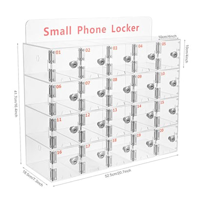 20 Slots Cell Phone Locker Box, Acrylic Cell Phone Storage Cabinet with Individual Key Locks Desktop & Wall Mounted Phone Organizer for Office School Factory - size: 20-Slot Acrylic