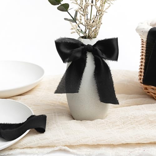 Keypan Black Frayed Satin Chiffon Ribbon, 1.5 Inches, 21 Yards - color: Black