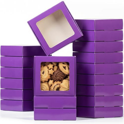Zonon 30 Pcs Kraft Paper Boxes with Window 4.13 x 4.13 x 1.18inch (Purple) - color: Purple