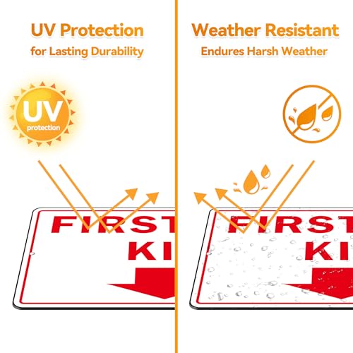First Aid Sign, (2 Pack) Self Adhesive First Aid Kit Sign for Wall, Aluminum Metal Signs With 2 Pre-drilled Holes (9 x 6 inches, White/Red) - color: White /Red