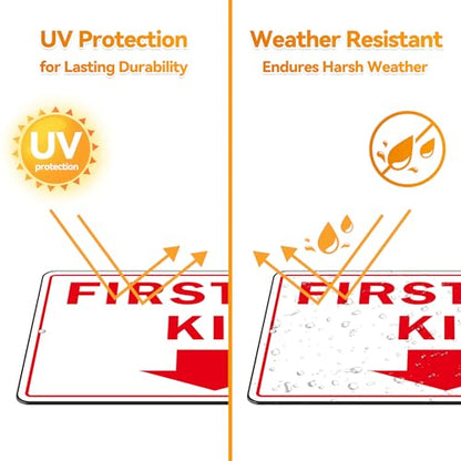 First Aid Sign, (2 Pack) Self Adhesive First Aid Kit Sign for Wall, Aluminum Metal Signs With 2 Pre-drilled Holes (9 x 6 inches, White/Red) - color: White /Red
