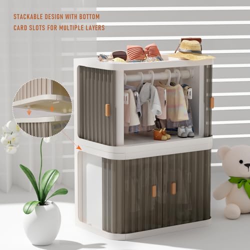 Doll Wardrobe Storage Box, Foldable Doll Closet, Transparent Grey