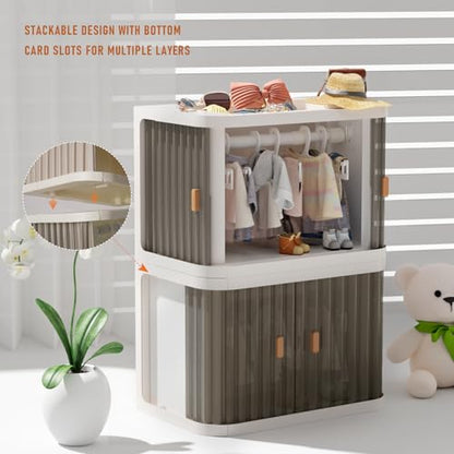 Doll Wardrobe Storage Box, Foldable Doll Closet, Transparent Grey