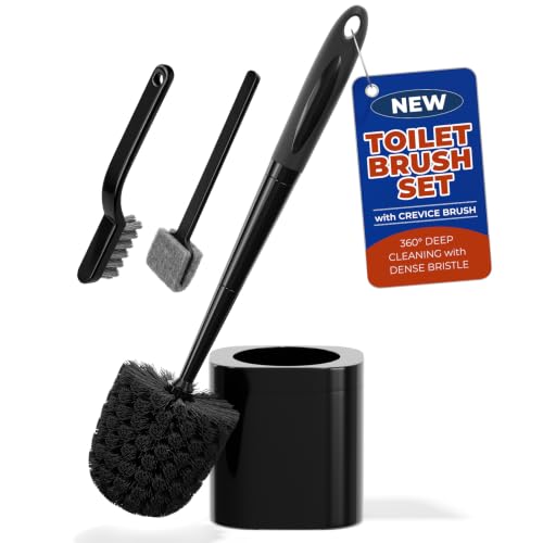 Toilet Brush and Holder Set, Space Saving, Black, 1 Pack - color: Black