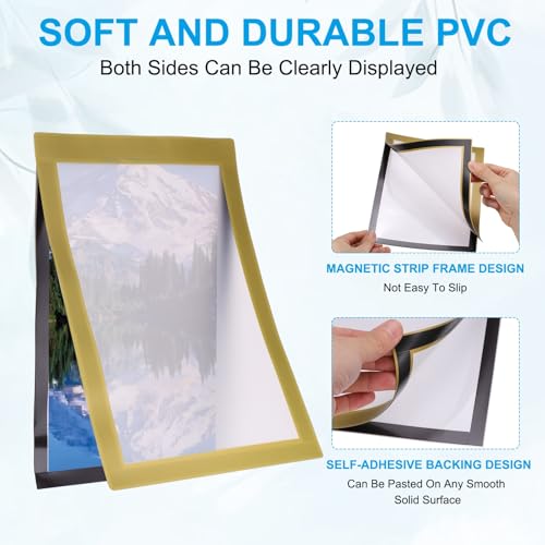 PATIKIL 6 x 8 Inch Magnetic Sign Holder, 12Pcs Self-Adhesive Soft Magnetic Border Wall Mount PVC Picture Frames Document Holder for Wall Window Home Office Store Poster, Gold - color: Gold