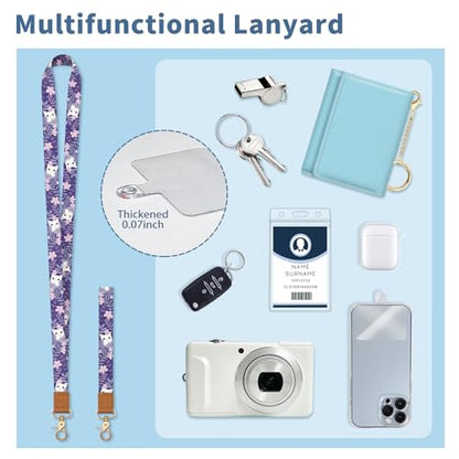 Lanyard Wallet with Id Badge Holder Cat Keychain for Card Women - color: Cat White