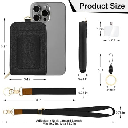 Lanyards Wallets for ID Badge Holder, ID Case with Zipper, Credit Card Holder for Women, Detachable Neck Lanyard Wrist Strap with Keychain Phone Holder for Teacher Student Gifts Black - color: Black