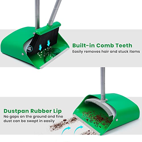 TreeLen Broom and Dustpan Set - Simplify Cleaning Your Home Ktichen Office with Ease - color: Green