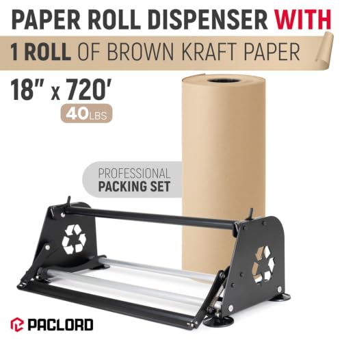 18" Paper Dispenser with Cutter + Brown Kraft Paper Roll - color: Natural Kraft, size: 1 Roll + Dispenser