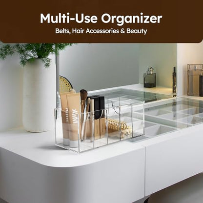 FEMELI Acrylic Belt Organizers for Closet 5-Slots Belt box with Dust Cover - size: 5 Compartments with Lid