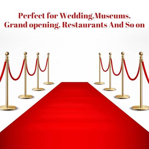 Fumete 6 Pieces Velvet Stanchion Rope Bulk 6.5 Feet Crowd Control Barriers Safety Velvet Rope with Polished Gold Hooks for Party Openings, Not Include Stanchion Post(Red) - color: Red