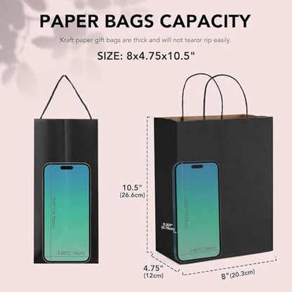 METRONIC 400 Pcs Black Paper Gift Bags with Handles 8x4.25x10.5 Inch Bulk - color: Black, size: 1 Count (Pack of 400)