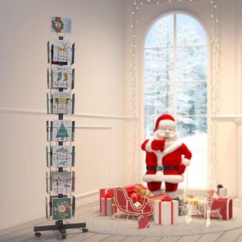 28 Pockets Countertop Rotating Greeting Card Rack, 7 Tier magazine Display Stand Rotating magazine rack for Postcards, Brochures, and Greeting Card (28 Pockets)